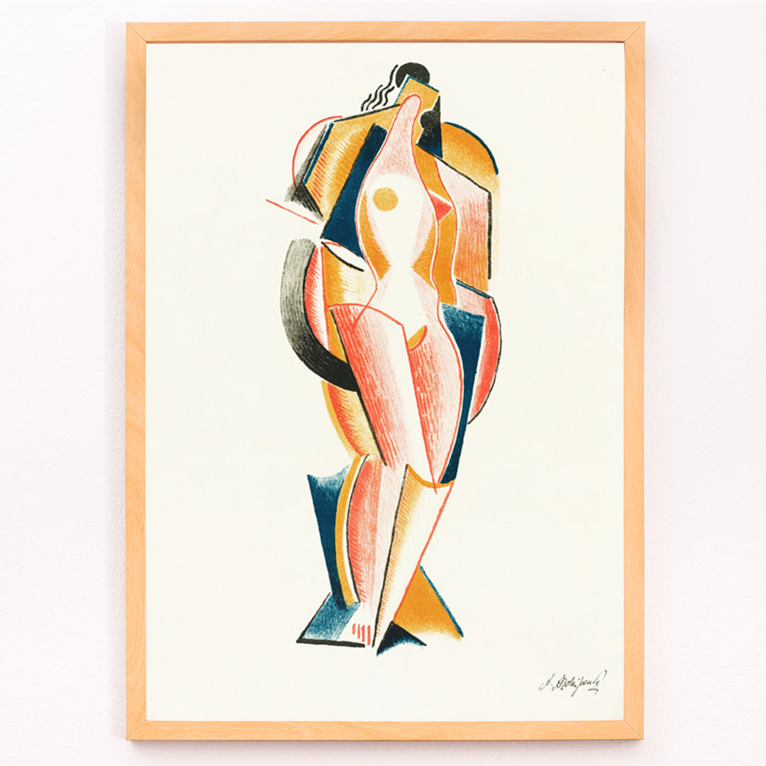 Closeup detail of Abstract Nude by Auguste Rodin cubist style nude figure artwork poster for wall decor