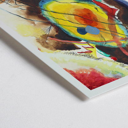 Closeup detail of Abstract mural design by Wassily Kandinsky for Edwin R Campbell featuring vibrant colors and dynamic shapes