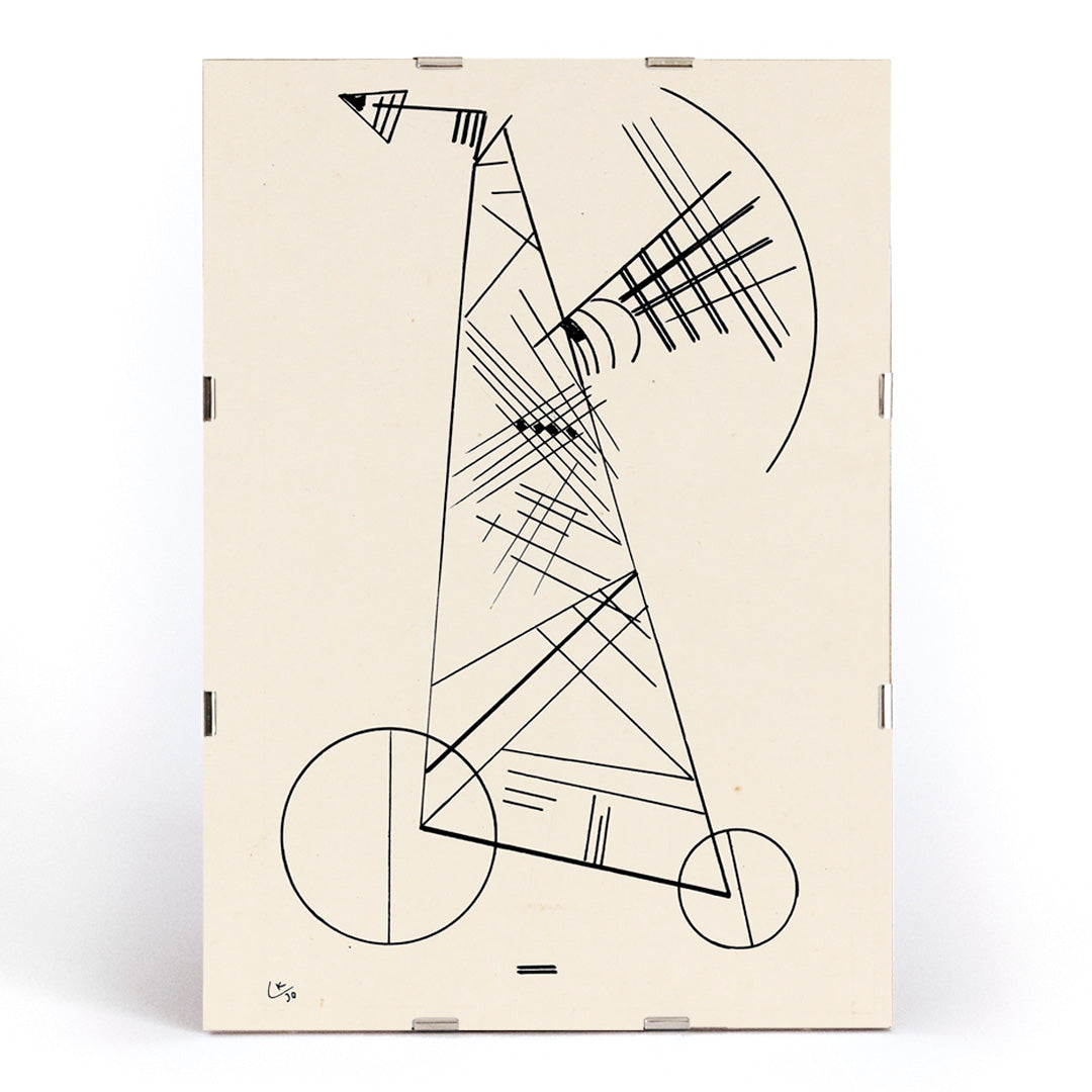 Abstract black geometric line art on white by Wassily Kandinsky Ohne Titel modern wall decor poster, framed and displayed in modern living room decor