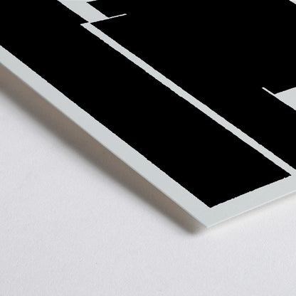 Closeup detail of Black and white geometric abstract Bauhaus artwork by Joost Schmidt and László Moholy-Nagy featuring poster design with abstract shapes