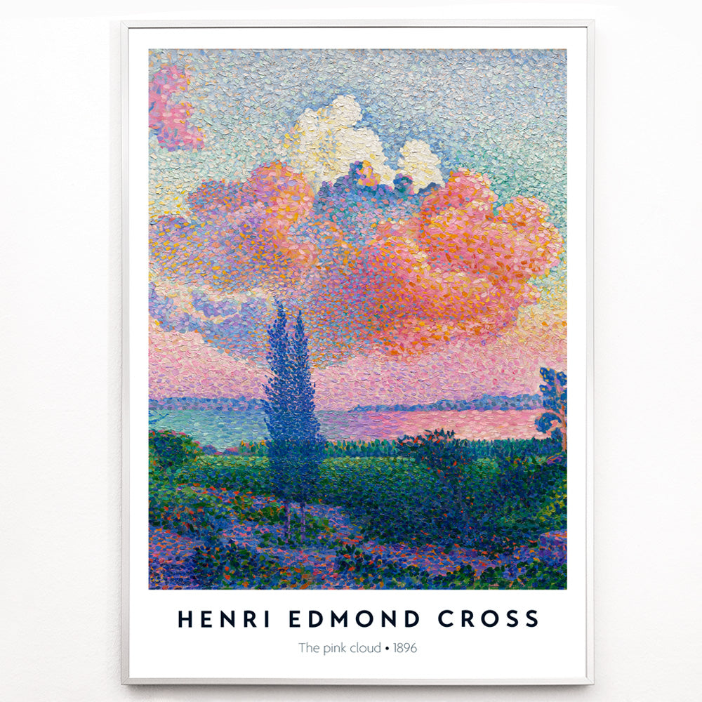 Closeup detail of Colorful landscape poster with a vivid pink cloud by Henri Edmond Cross titled The Pink Cloud
