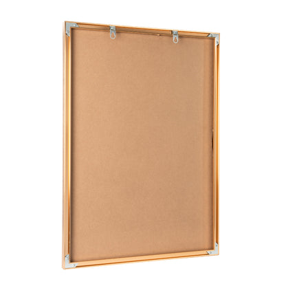 Golden aluminium photo frame with a classic, elegant design, featuring a smooth metallic finish and refined edges, suitable for displaying pictures or artwork., full back picture