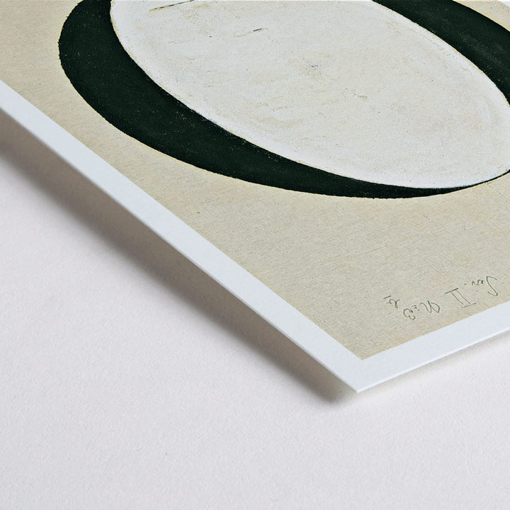 Closeup detail of Abstract geometric poster by Hilma af Klint titled Judaism and Paganism Standpoint featuring a large central oval shape