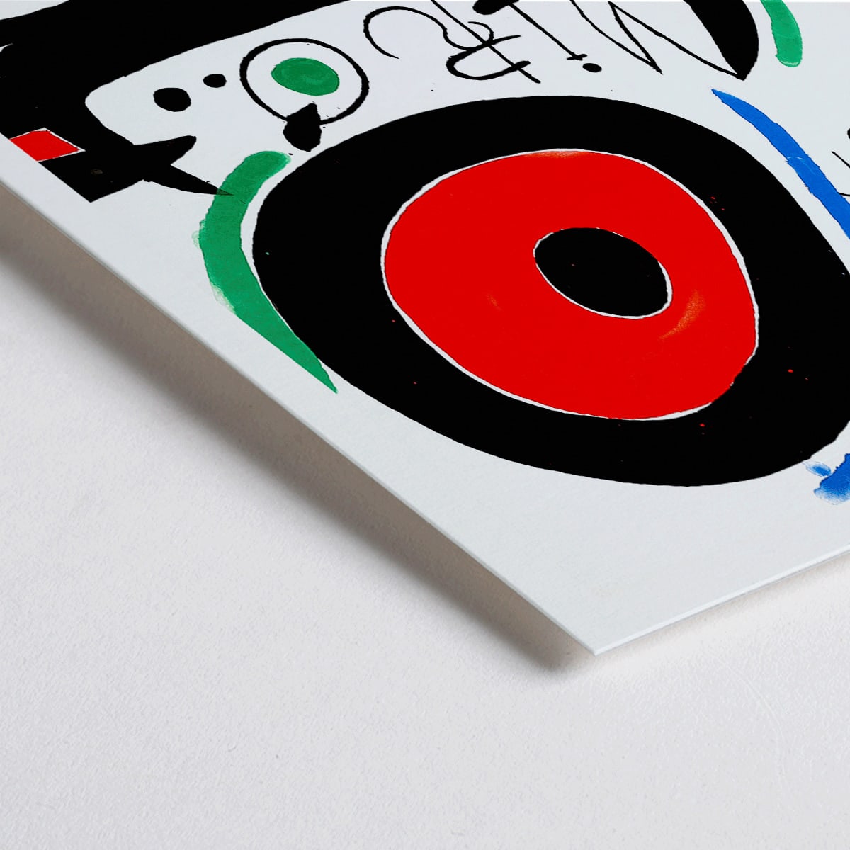Closeup detail of Colorful abstract design with shapes and Japanese text from Osaka Exhibition Poster by Joan Miro