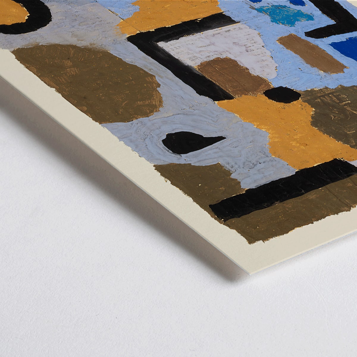 Closeup detail of Abstract geometric art in blue and brown earthy tones by Paul Klee titled With the Two Lost Ones poster