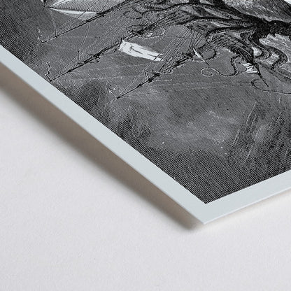 Closeup detail of The Kraken attacking a ship in stormy seas sea monster poster titled The Kraken as seen by the eye of imagination