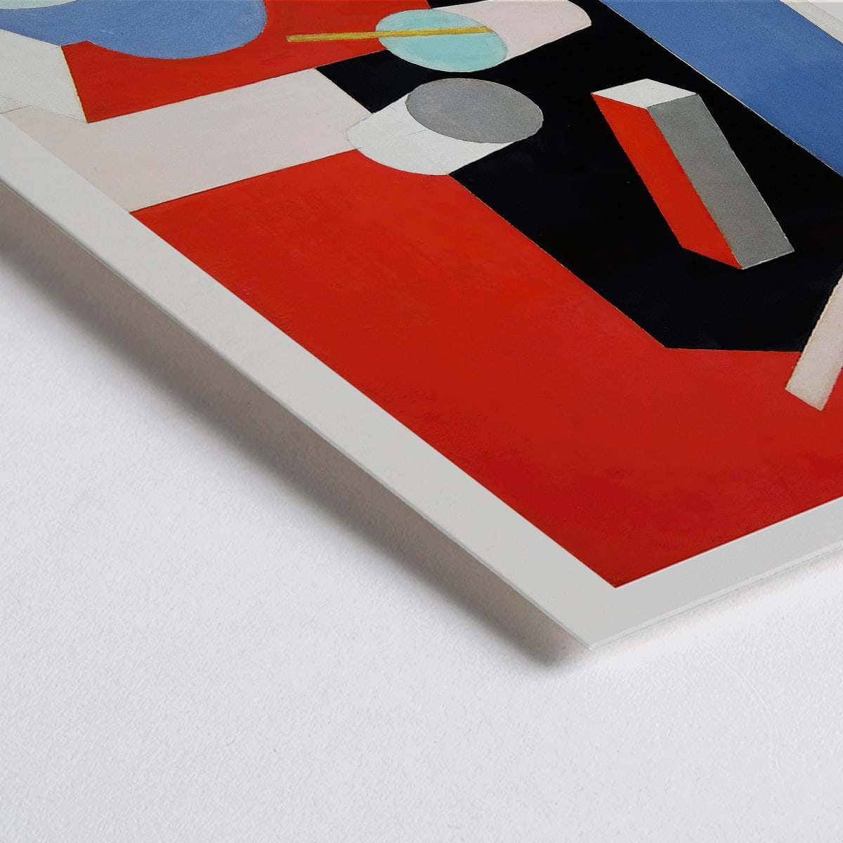 Closeup detail of Colorful geometric abstract painting titled Kubik in red black and blue by artist Patrick Henry Bruce poster