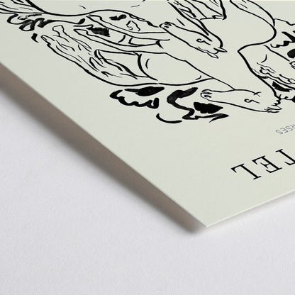 Closeup detail of Three Horses by Leo Gestel black and white illustration of three horses in dynamic poses poster