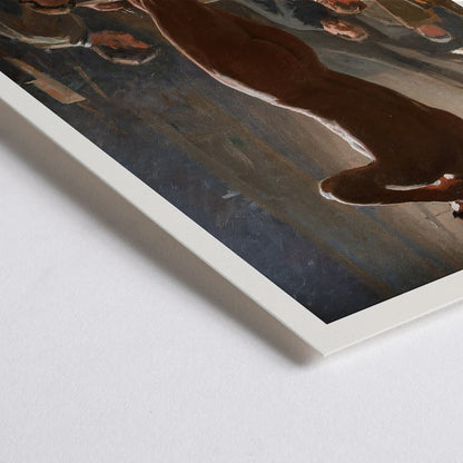 Closeup detail of Model study in an art studio by Laurits Tuxen poster of a model posing with artists sketching in Bonnats studio