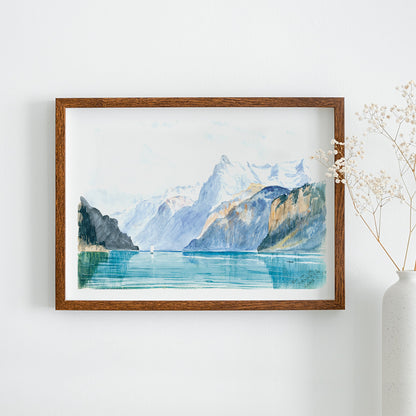 Bay of Uri Brunnen Switzerland mountain lake landscape artwork by John Singer Sargent poster for home decor, framed and displayed in home decor